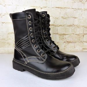 Giraudon NYC VTG Combat Boot Women 40 9.5 Black Nylon Leather Lace Up 90s Grunge